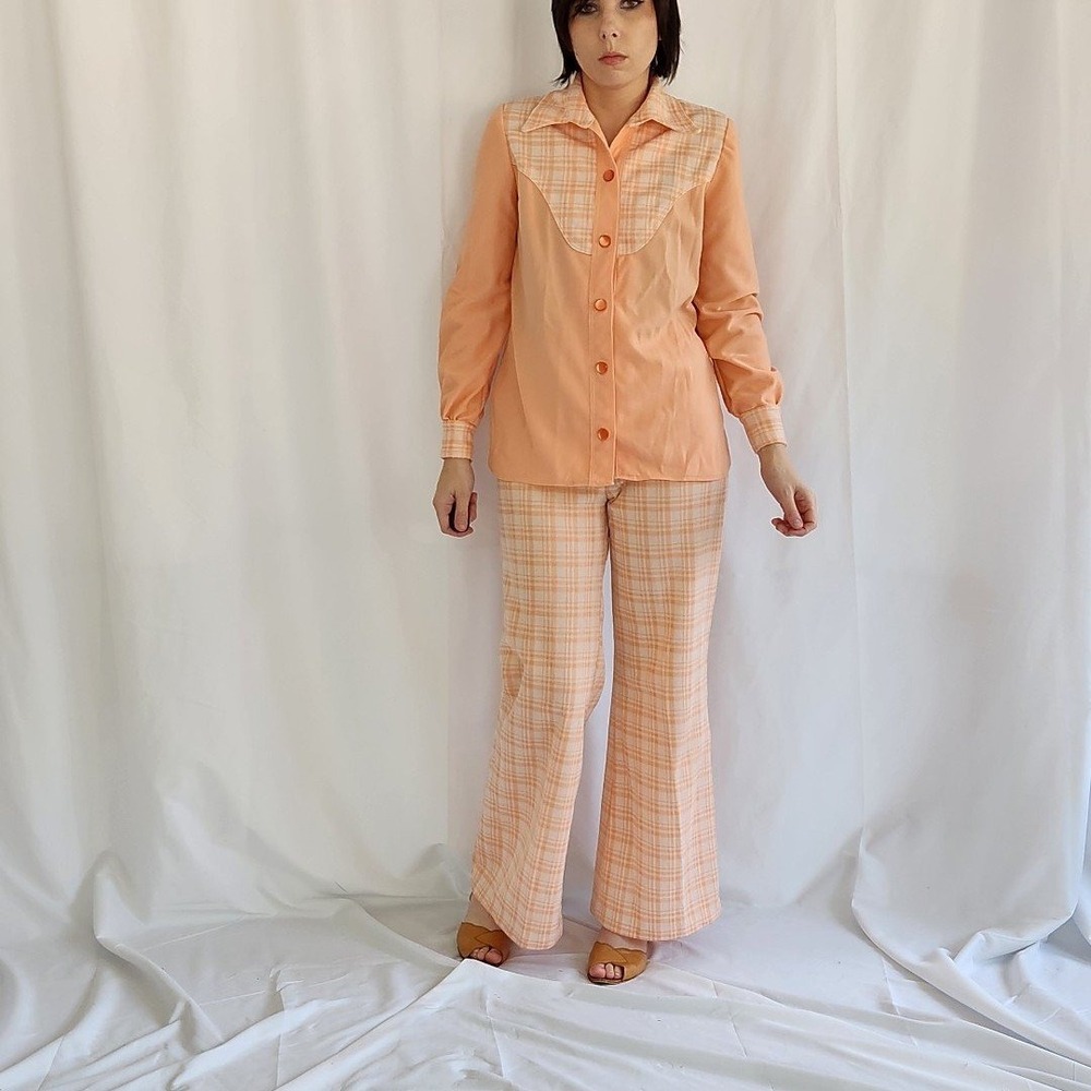 70s Pink Plaid Pants and Top Set